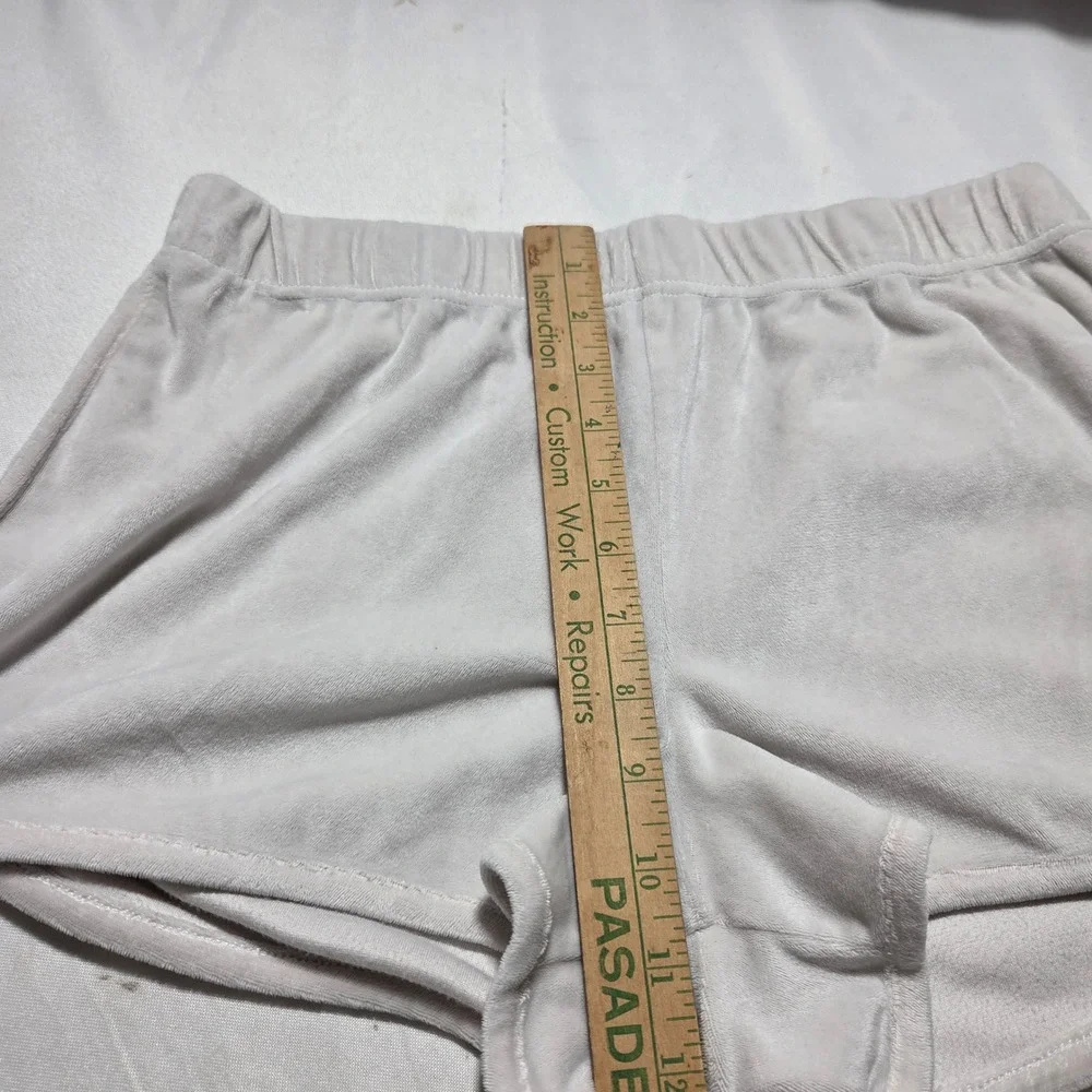 Juicy Couture Velour Sleep Shorts White Bedazzled Y2K Rhinestone Logo Womens L
